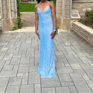 Sparkly blue and pink iridescent prom dress